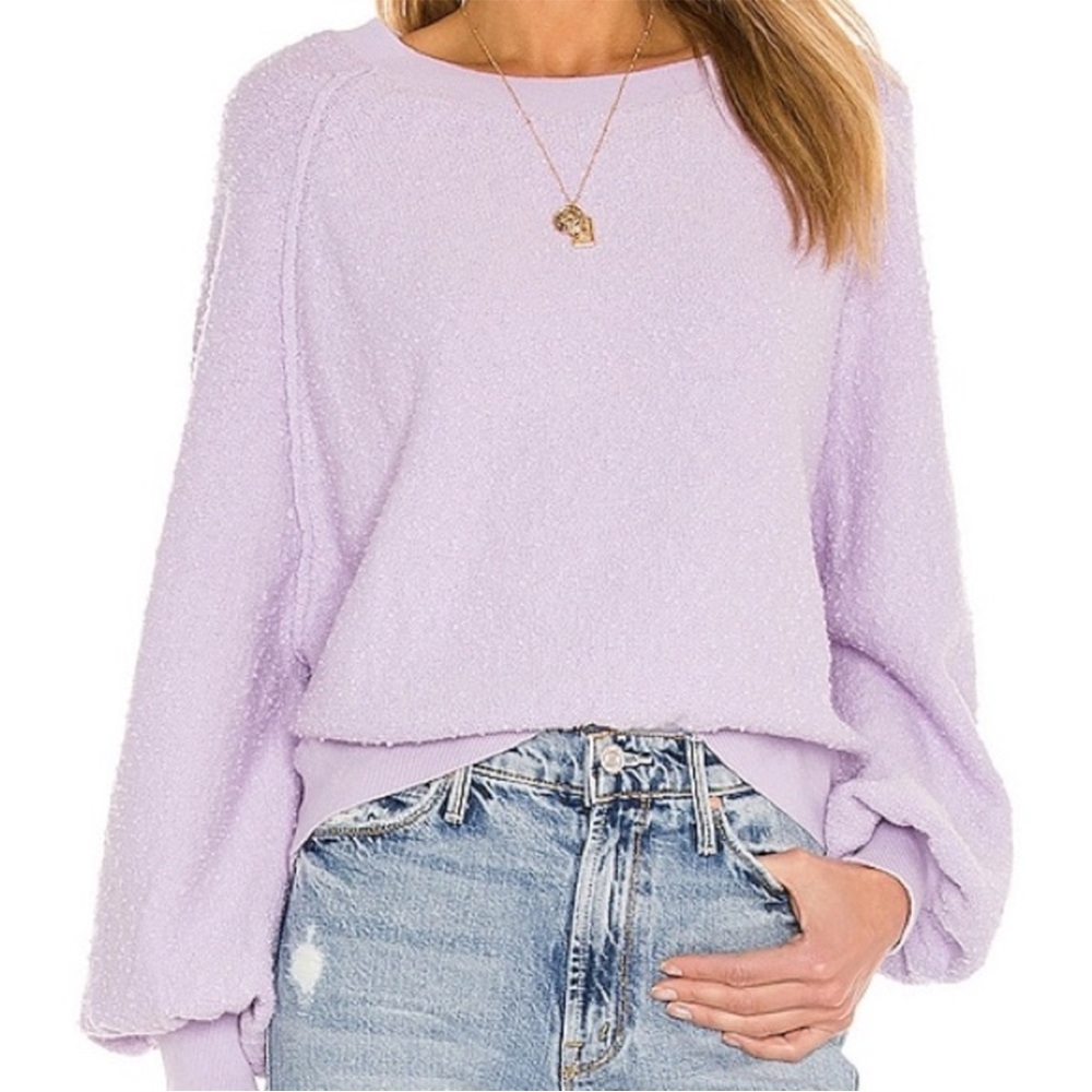 FREE PEOPLE Found My Friend PURPLE Boucle Texture Relaxed Off Shoulder Pullover